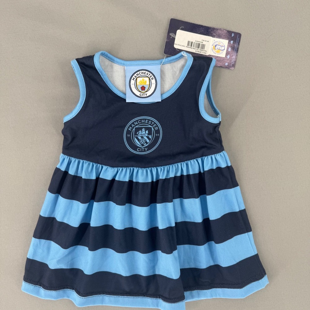 Manchester City FC Girls Sleeveless Tank Dress Navy Sky Blue 6M SMC11_DRTK134